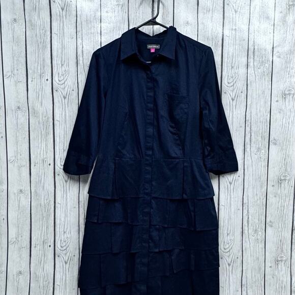 Vince Camuto Navy Ruffle Dress Size 8 - Picture 1 of 4